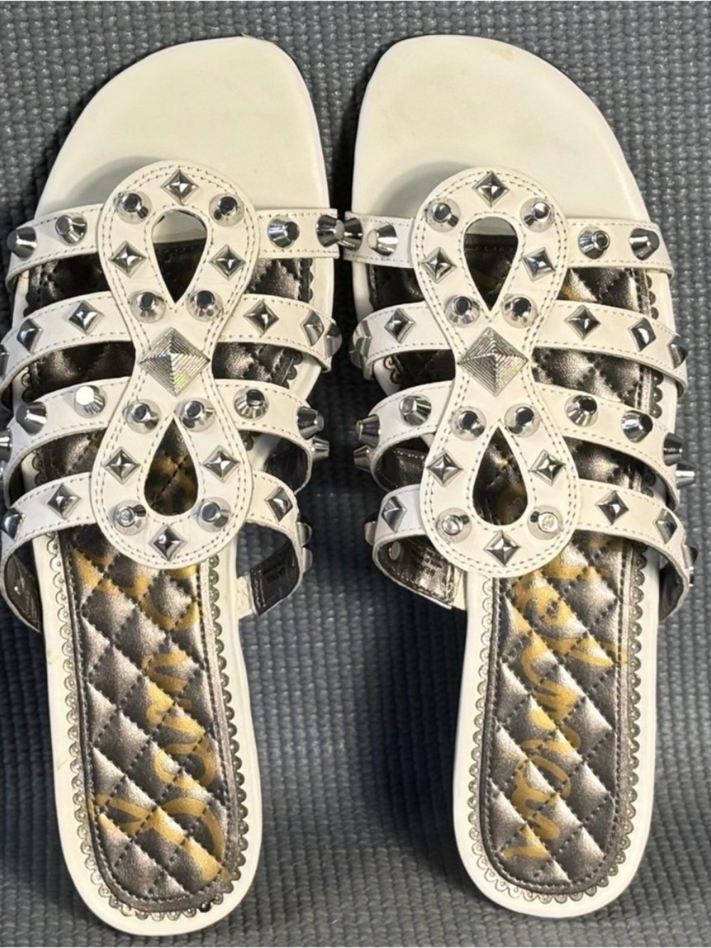 Sam Edelman White leather Studded Slide Sandals